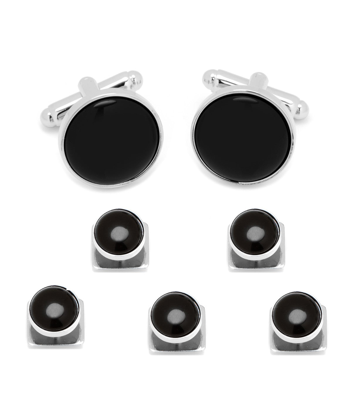  Cufflinks Silver and Onyx 5-Stud Set - Black - Bonton