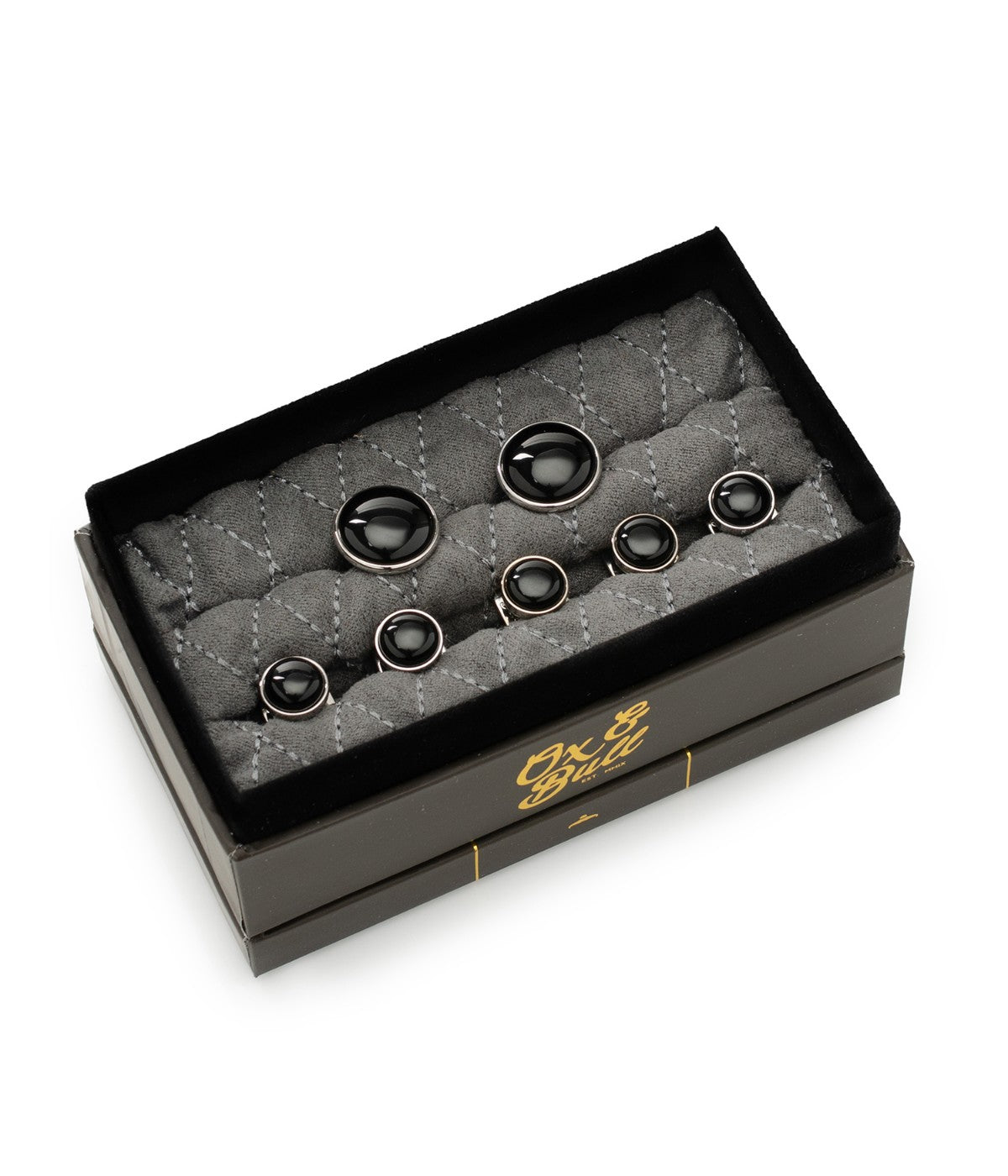  Cufflinks Silver and Onyx 5-Stud Set - Black - Bonton