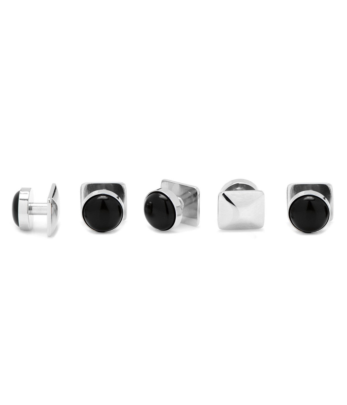  Cufflinks Silver and Onyx 5-Stud Set - Black - Bonton