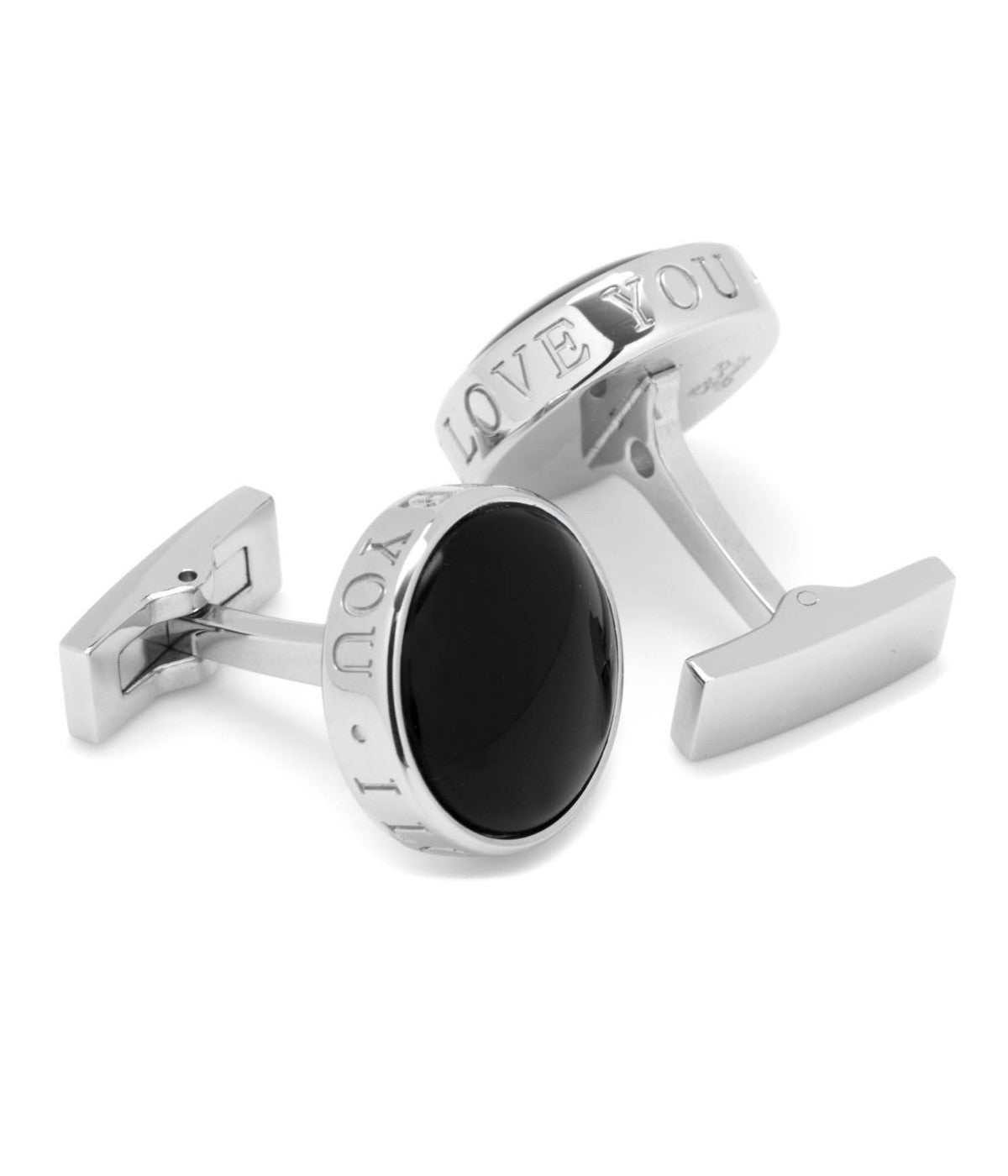  Cufflinks Onyx I Love You Stainless Steel Cufflinks - Black - Bonton