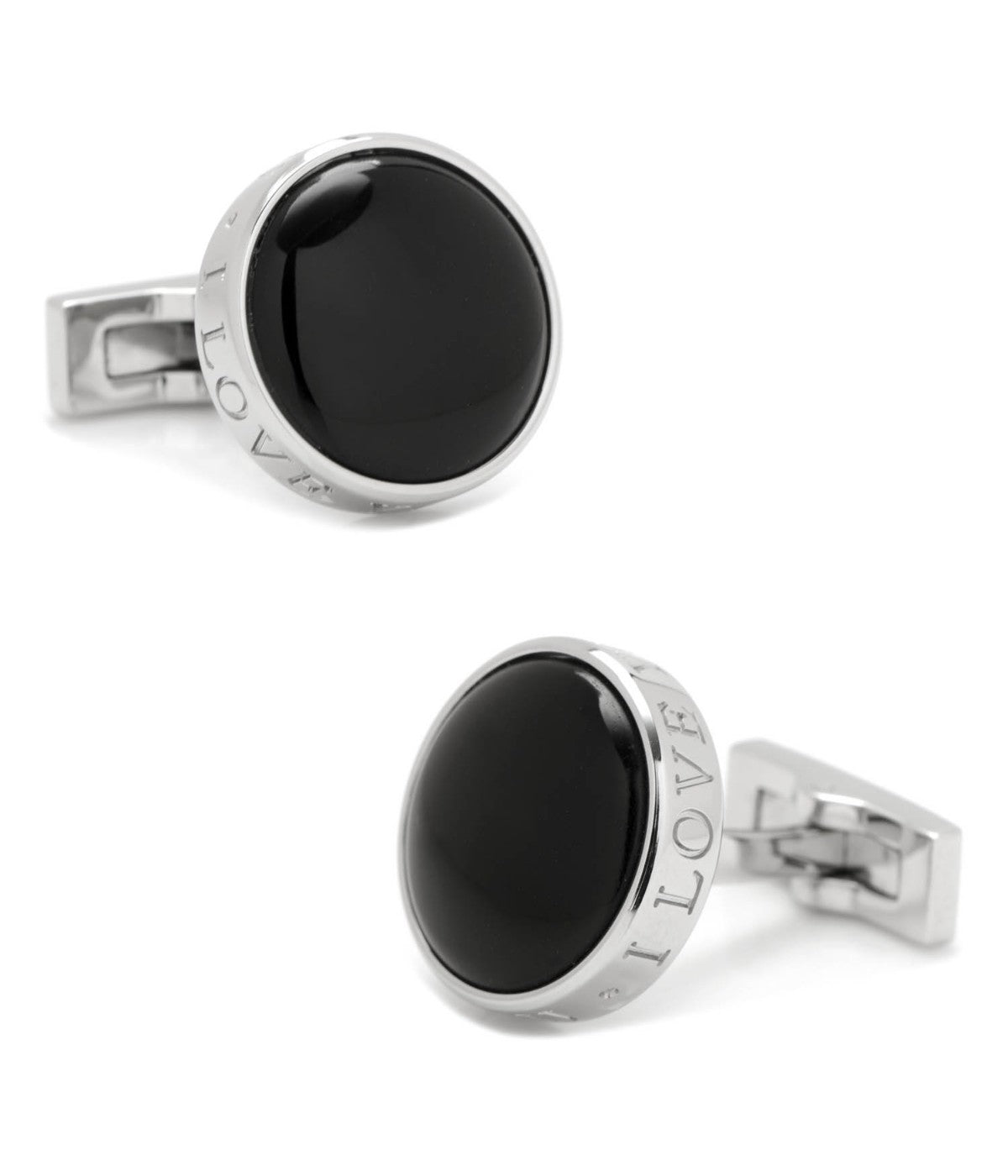  Cufflinks Onyx I Love You Stainless Steel Cufflinks - Black - Bonton