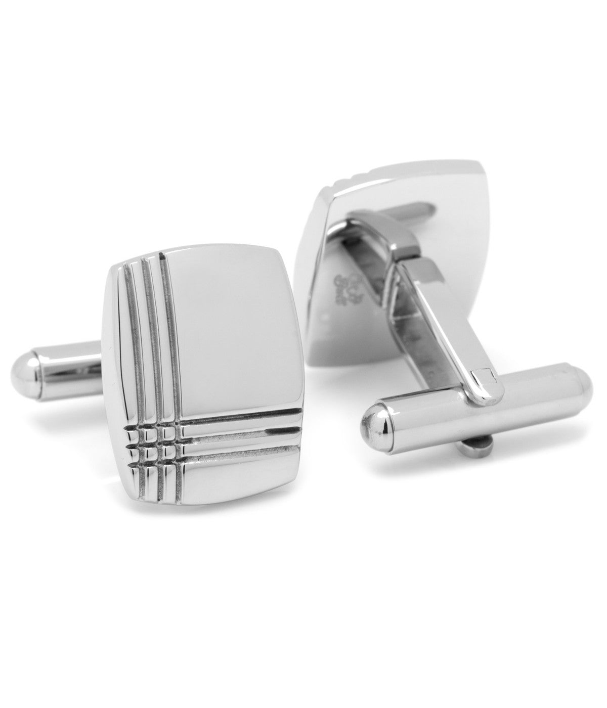  Cufflinks Stainless Steel Tartan Plaid Cufflinks - Silver - Bonton