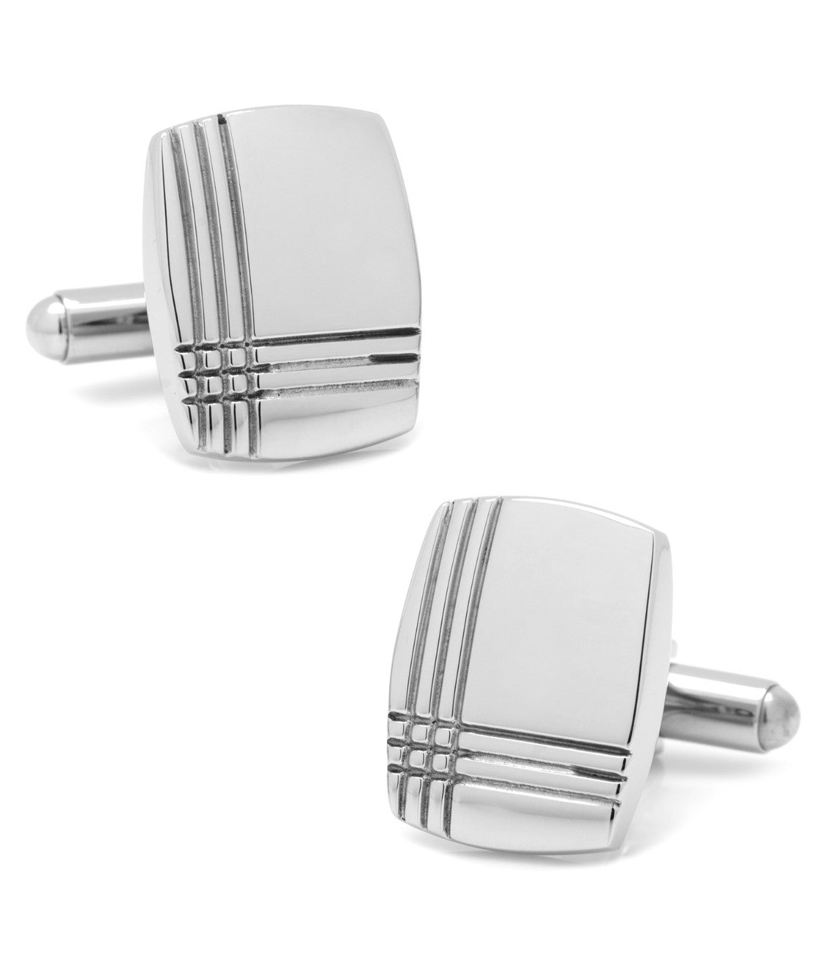  Cufflinks Stainless Steel Tartan Plaid Cufflinks - Silver - Bonton