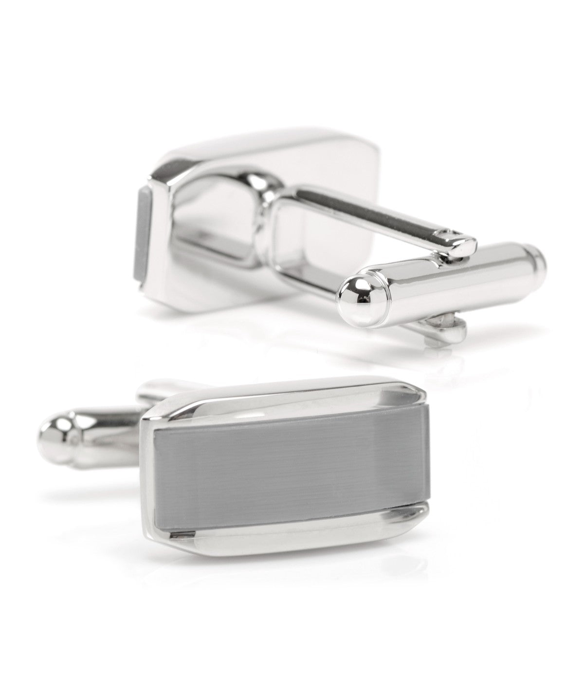  Cufflinks Silver Rectangular Cufflink Cats Eye - Gray - Bonton