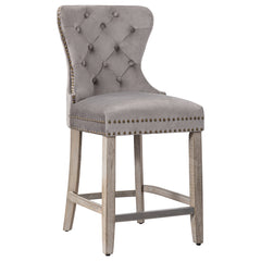 24" Tufted Velvet Counter Stool Antique Gray & Velvet