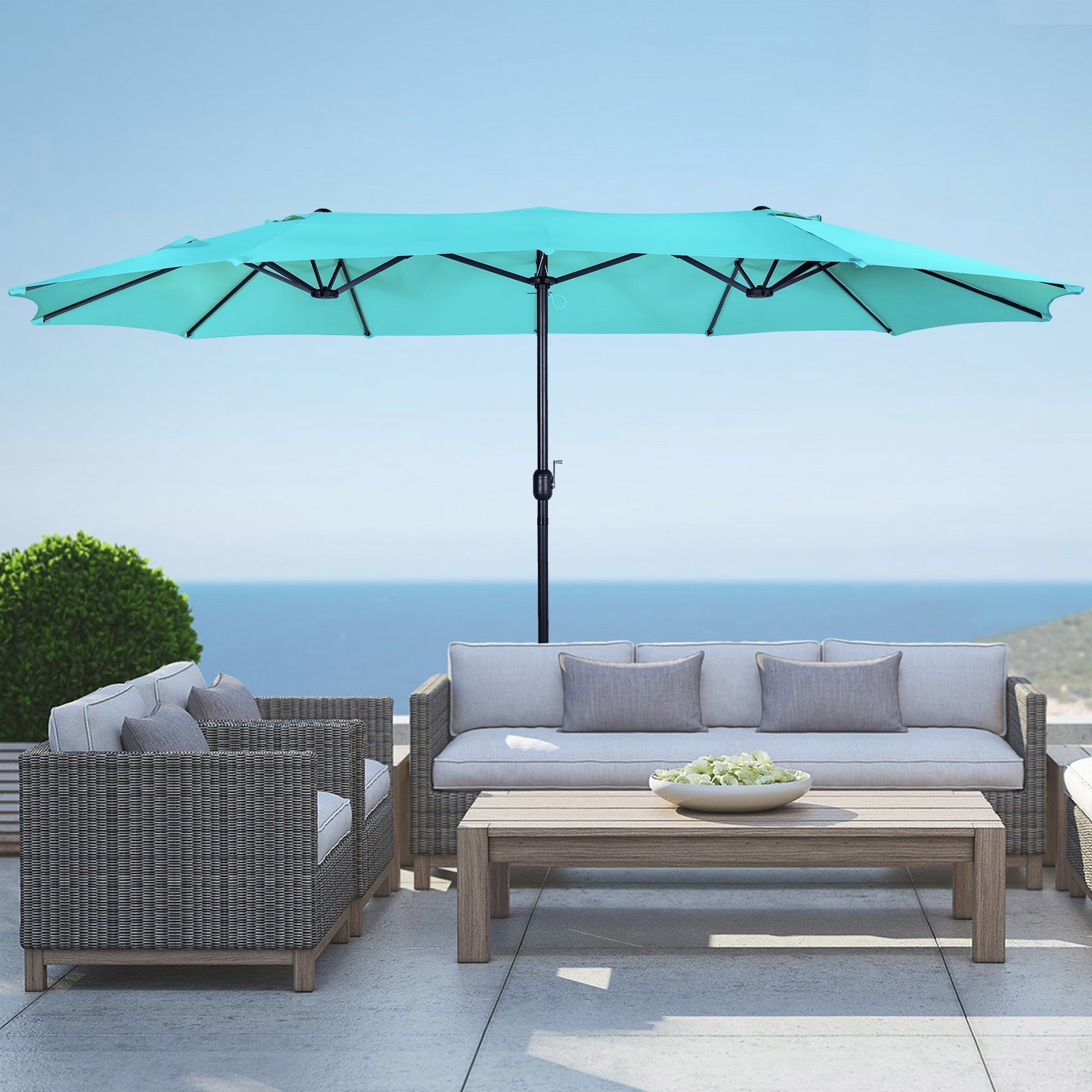  Westin Furniture Double Sided Outdoor Twin Patio Market Table Umbrella, 15 x 9 Ft - Turquoise - Bonton