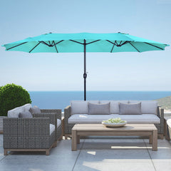 Double Sided Outdoor Twin Patio Market Table Umbrella, 15 x 9 Ft