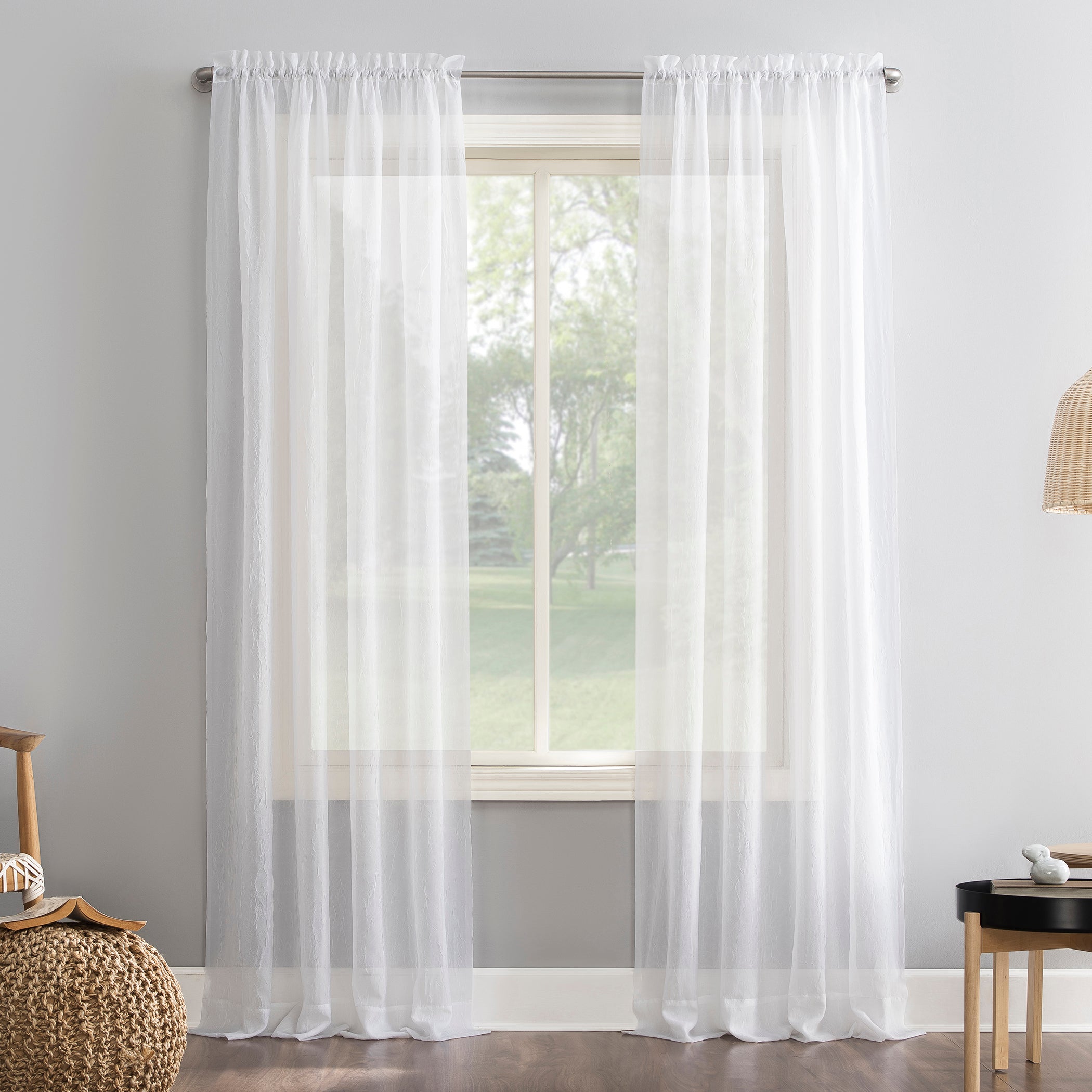  No. 918 Claude Crushed Voile Sheer Rod Pocket Curtain Panel - Taupe - Bonton