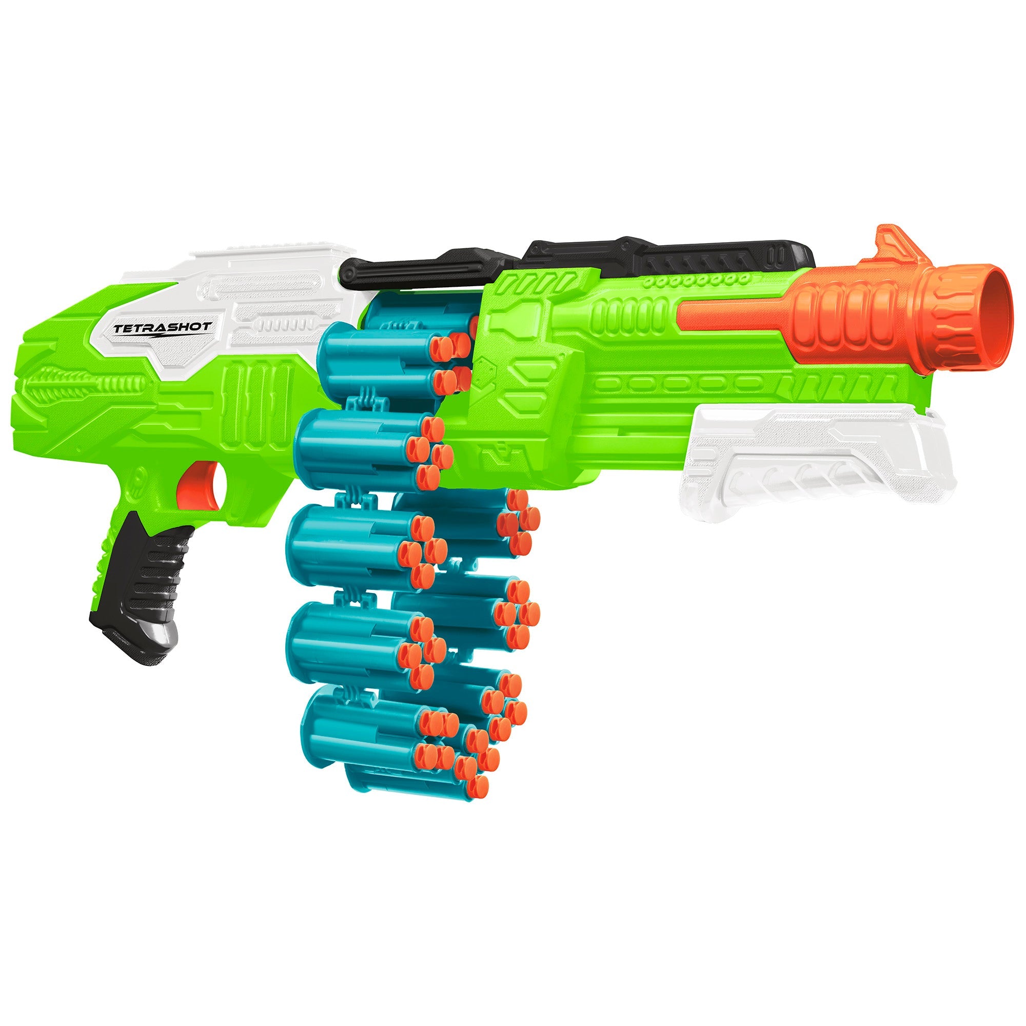  Buzz Bee Toys Air Warriors: Tetrashot - Dart Blaster, Green & White, 98 Accu-Blast Darts & Dart Belt, Shoots Up To 80ft, Kids Toy, Ages 6+ - Multi - Bonton