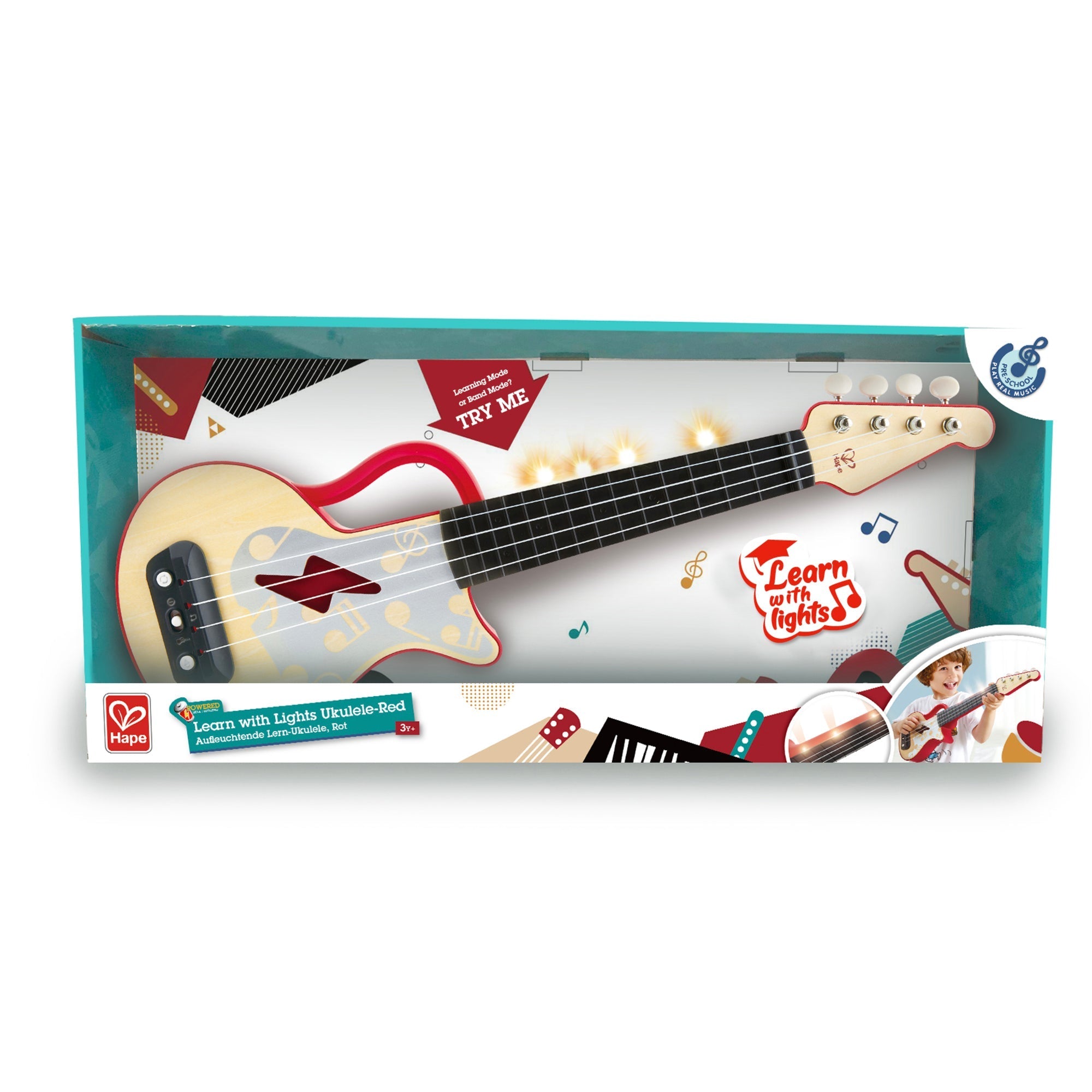  Hape Hape Learn with Lights Toddler Electronic Ukulele in Red, Battery Powered - Multi - Bonton