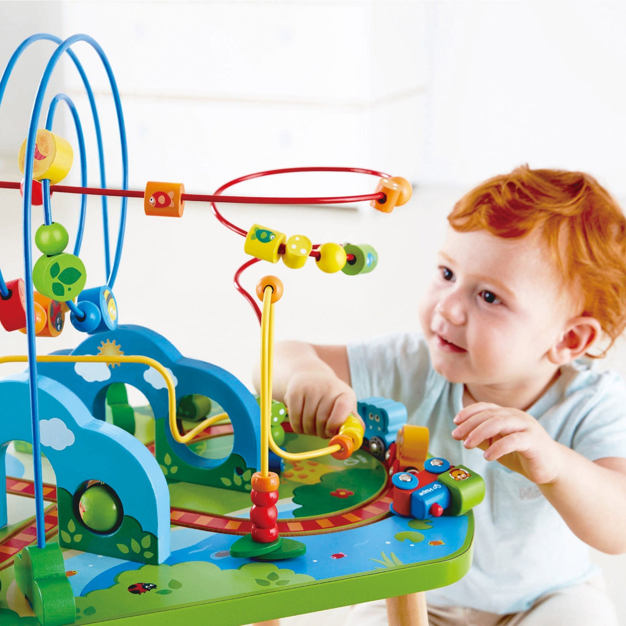  Hape Jungle Adventure Wooden Bead Maze & Railway Track Play Table - Multi - Bonton