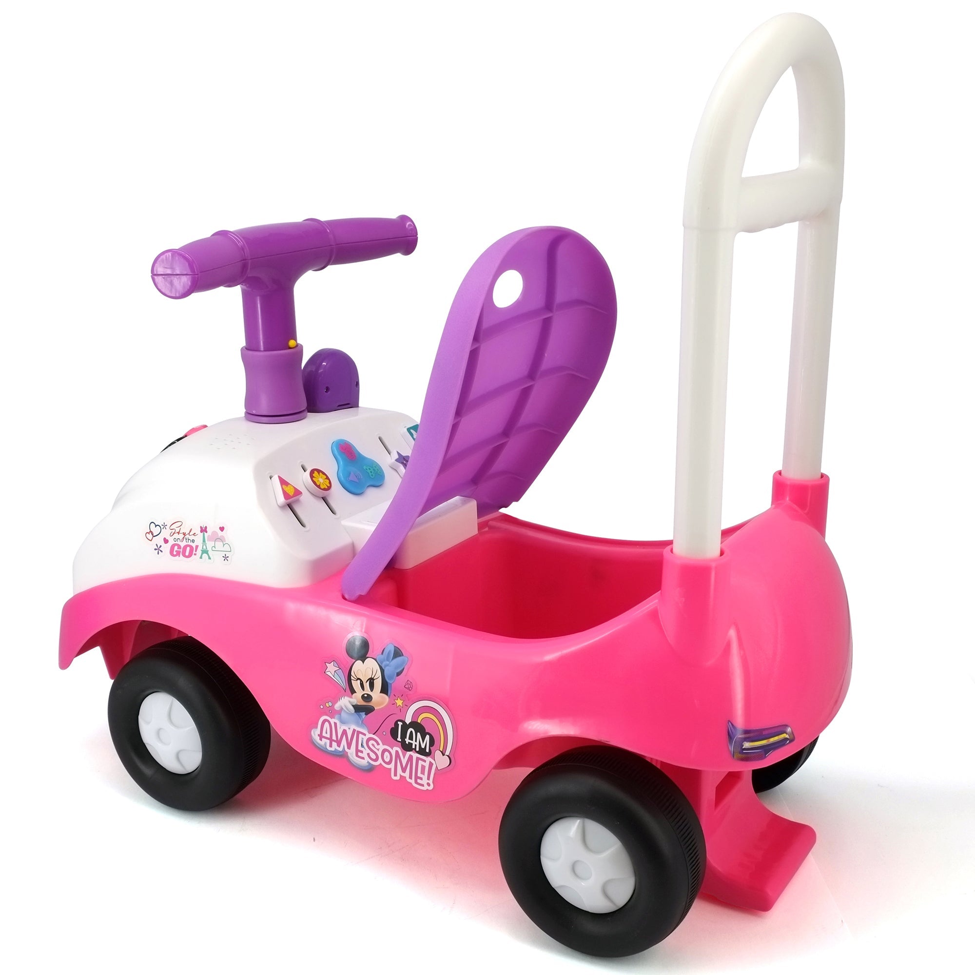  Kiddieland Kiddieland: Foldable Handle Ride-On - Minnie - Disney Foot To Floor Vehicle, Interactive Dashboard & Sounds, Toy Phone, Toddlers & Kids 18-36mo - Multi - Bonton