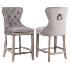 24" Tufted Velvet Counter Stool, Set of 2