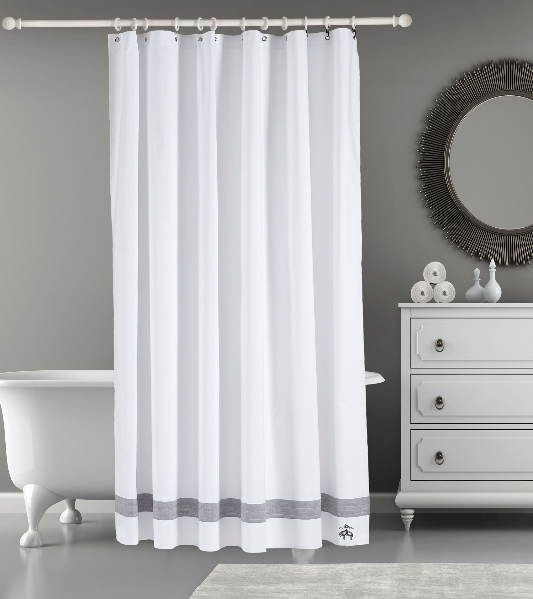  Brooks Brothers Ottoman Rolls Shower Curtains - Silver - Bonton