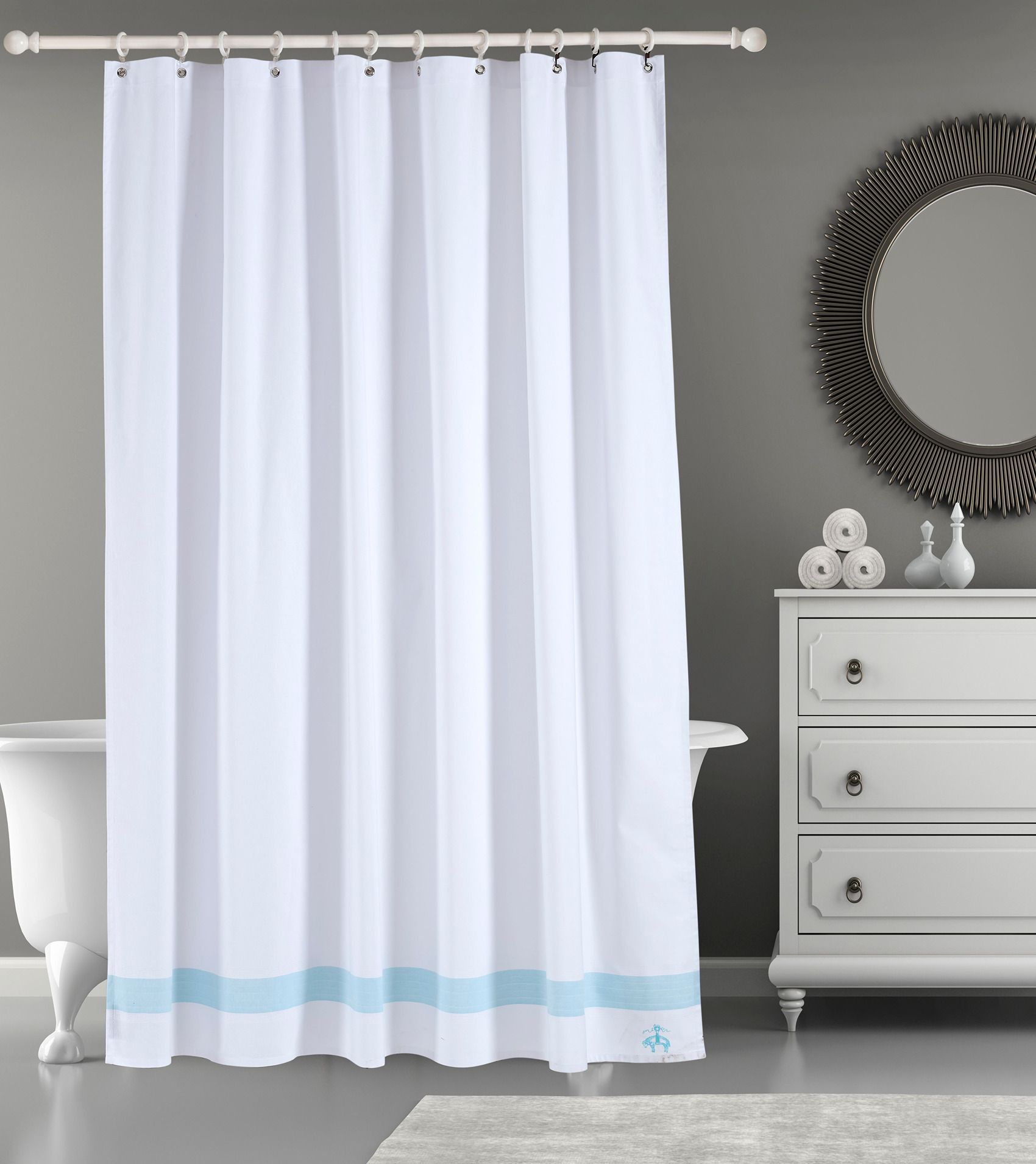  Brooks Brothers Ottoman Rolls Shower Curtains - Silver - Bonton