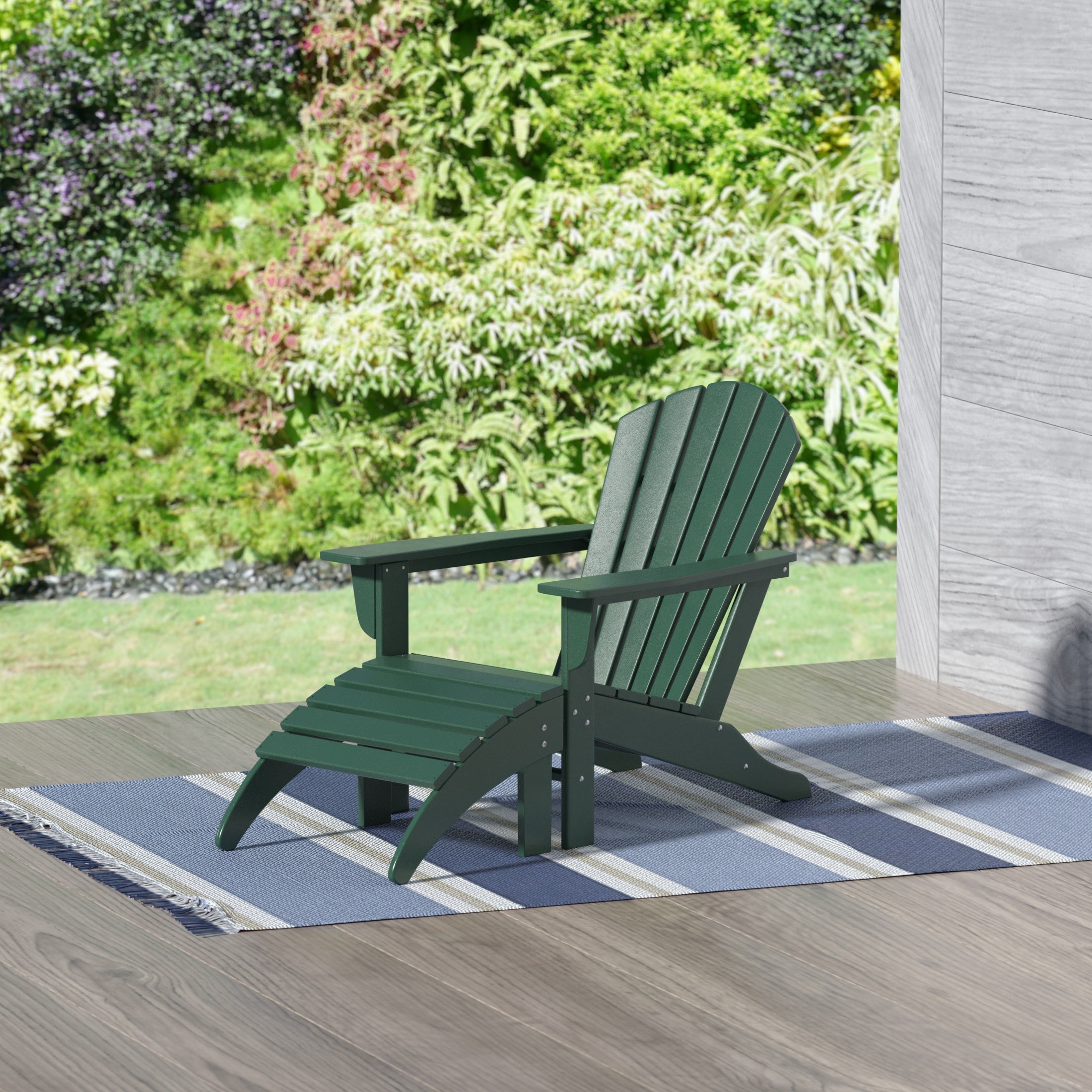  Westin Furniture Altura Outdoor Adirondack Chair with Ottoman 2-Piece Set - Dark Green - Bonton