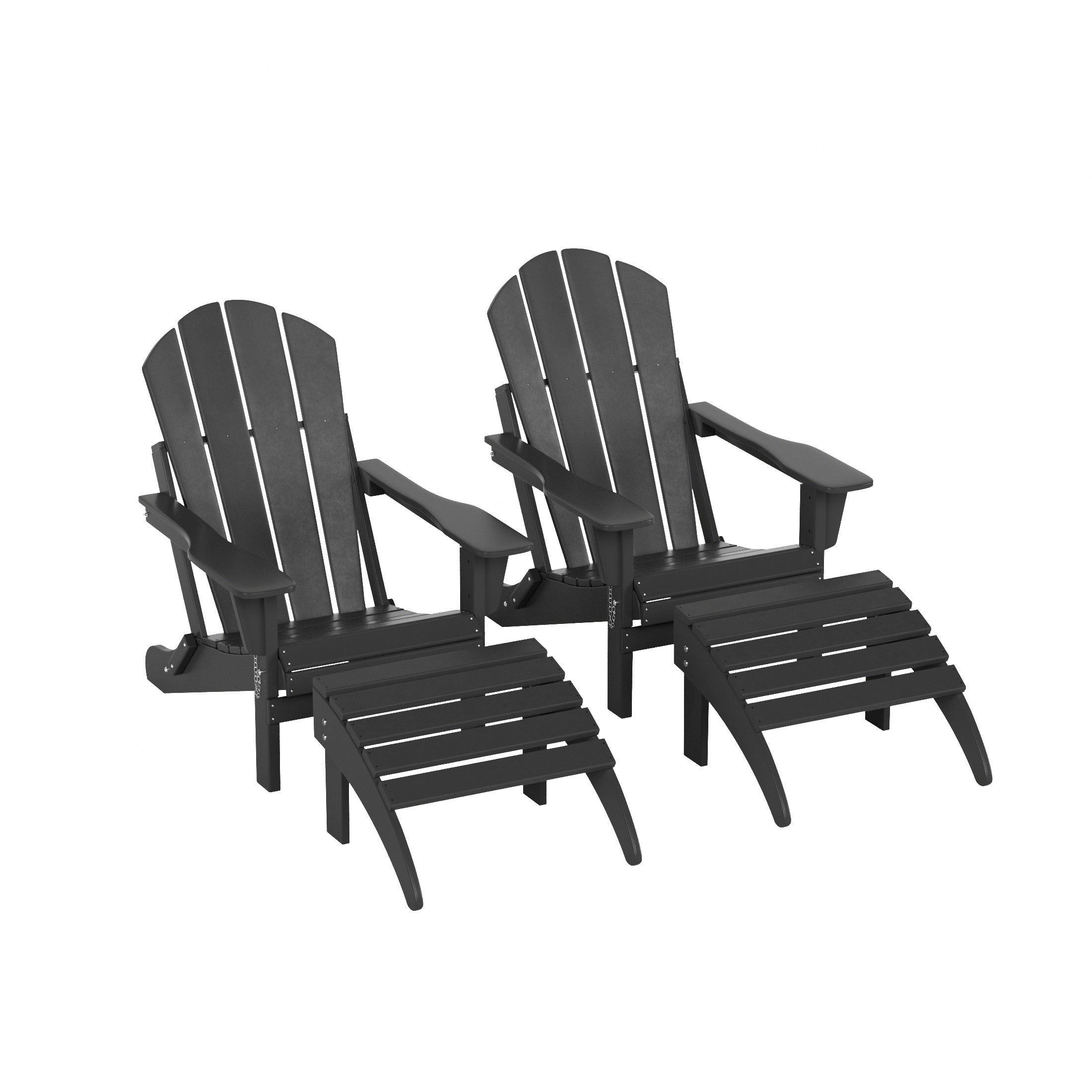  Westin Furniture 4-Piece Adirondack Conversation Chair with Footrest Ottoman Set - Black - Bonton