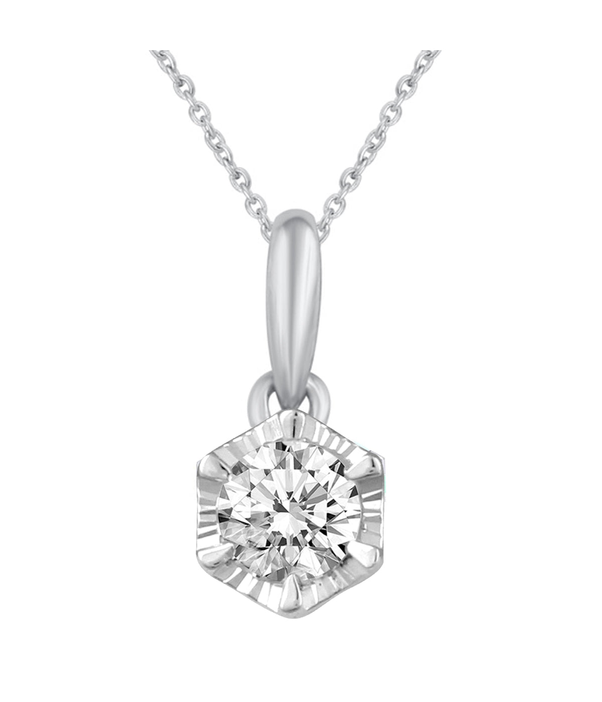  Kgs Jewels Inc 1/4 CTW Natural Hexagon Solitaire Pendant Necklace in 14K Gold 18