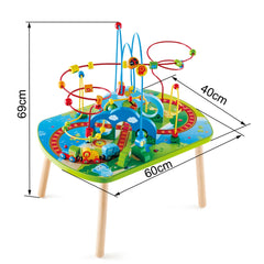 Jungle Adventure Wooden Bead Maze & Railway Track Play Table