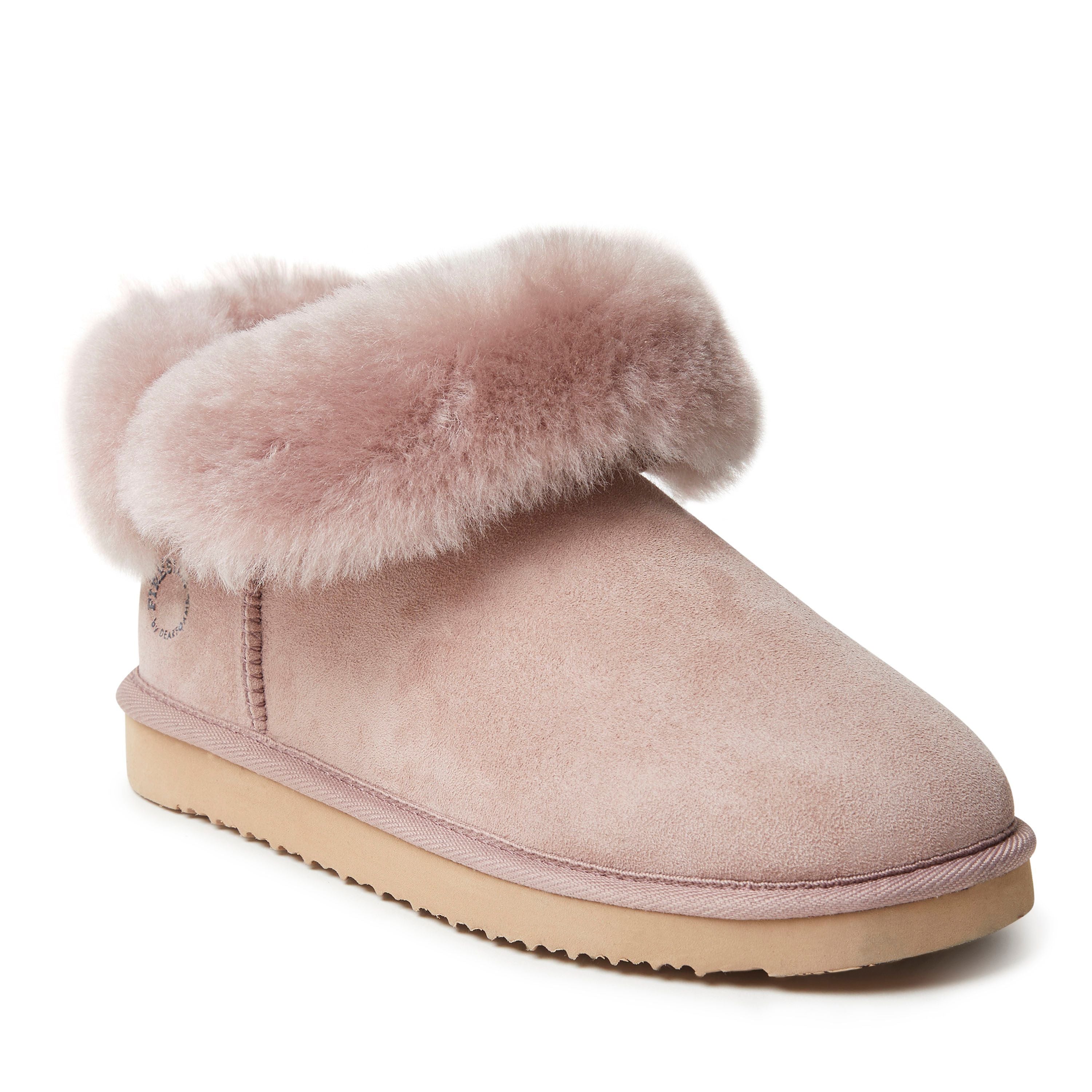  Dearfoams Fireside by Women's Shearling Water Resistant Indoor/Outdoor Foldover Boot Slipper - Dusty Pink - Bonton