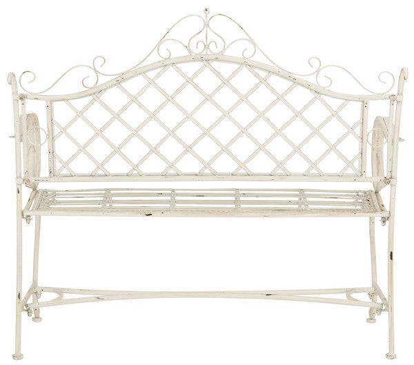  Safavieh Abner Wrought Iron Outdoor Garden Bench - Antique White - Bonton