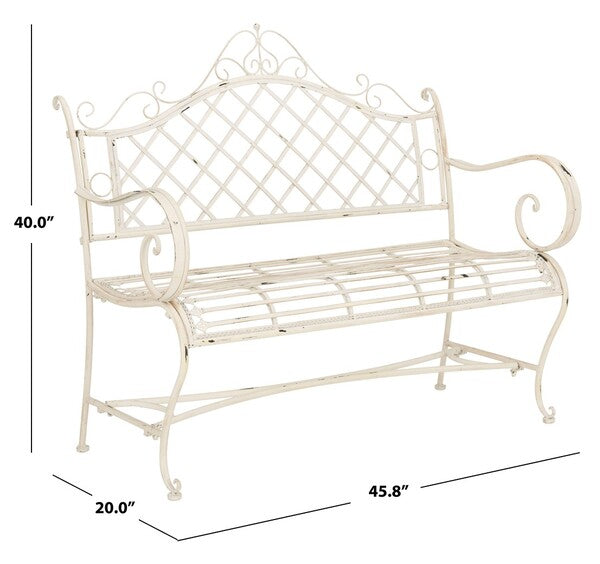  Safavieh Abner Wrought Iron Outdoor Garden Bench - Antique White - Bonton