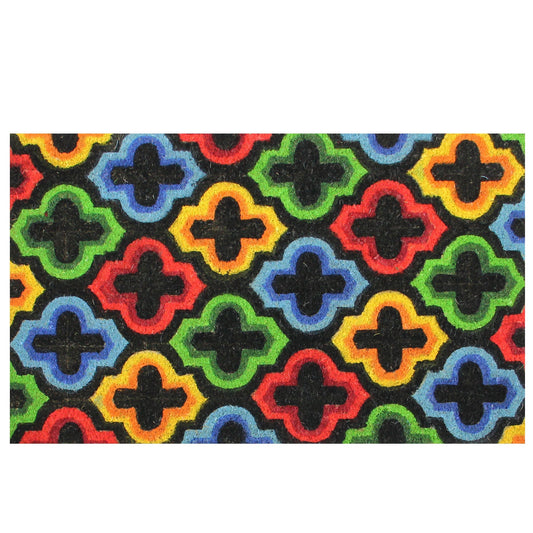 Red and Yellow Retro Quatrefoil Design Doormat 29" x 17"