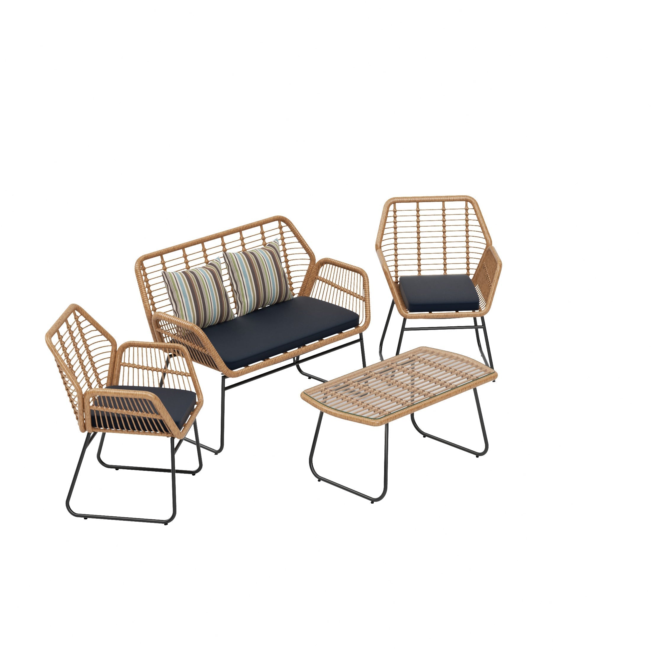  Westin Furniture 4-Piece Outdoor Patio Rattan Wicker Conversation Set - Beige - Bonton