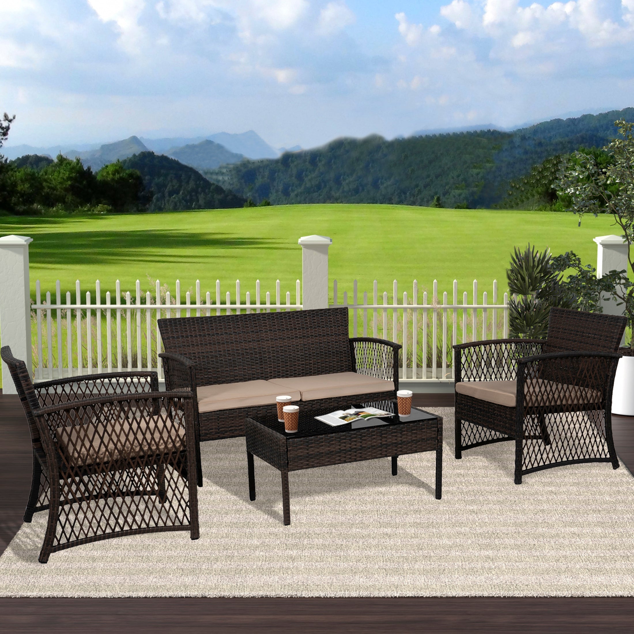  Westin Furniture 4-Piece Outdoor Patio Conversation Set - Black/Gray - Bonton