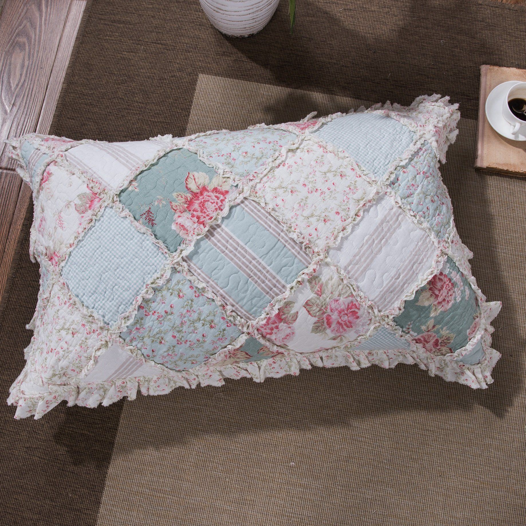  DaDa Bedding Collection DaDa Bedding Hint of Mint Cottage Floral Cotton Patchwork Pillow Sham (JHW3036) by DaDa Bedding Collection - King 20