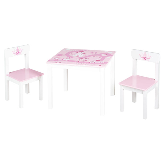 Children's Wood Table & 2 Chair Set in Princess Pink Design