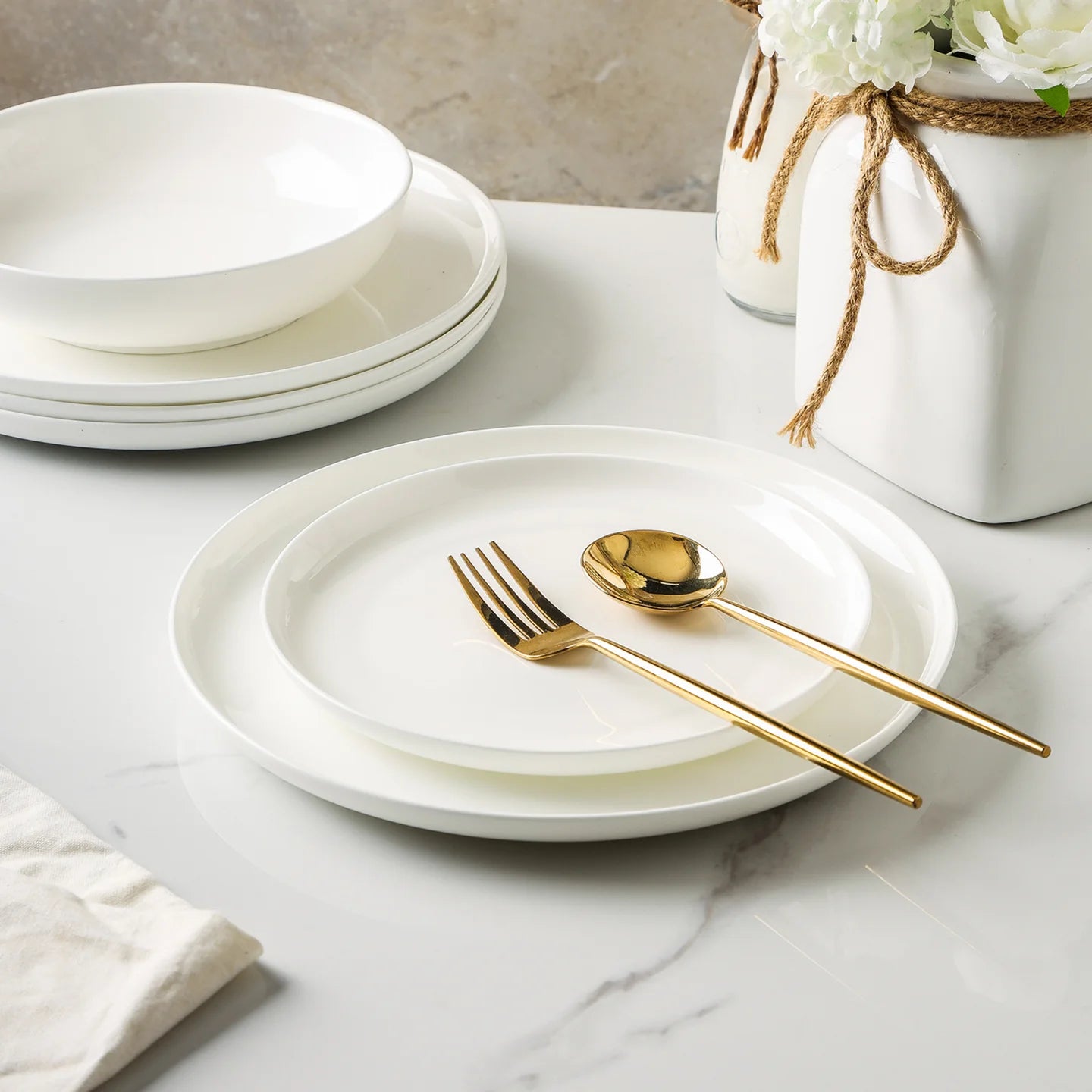  Stone + Lain Gabrielle 12-Piece Dinnerware Set Bone China - White - Bonton