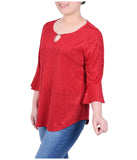Petite 3/4 Bell Sleeve Top With Hardware