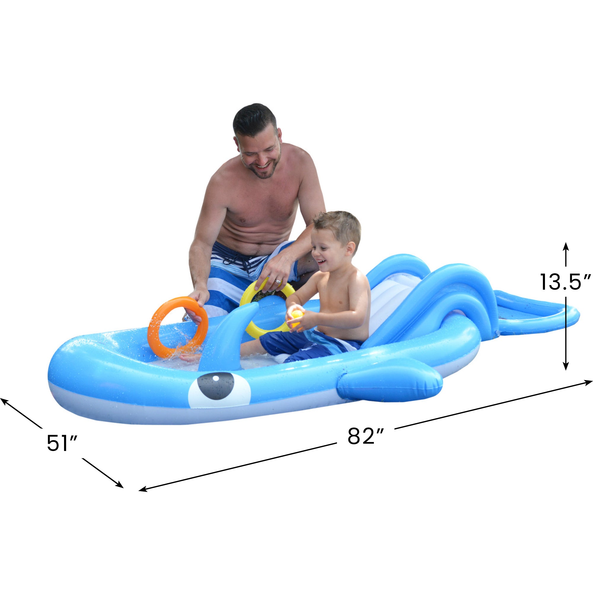  Pool Central Inflatable Childrens Whale Shaped Interactive Play Pool - 6.75' - Blue and White - Default Title - Bonton