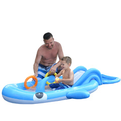 Inflatable Childrens Whale Shaped Interactive Play Pool - 6.75' - Blue and White