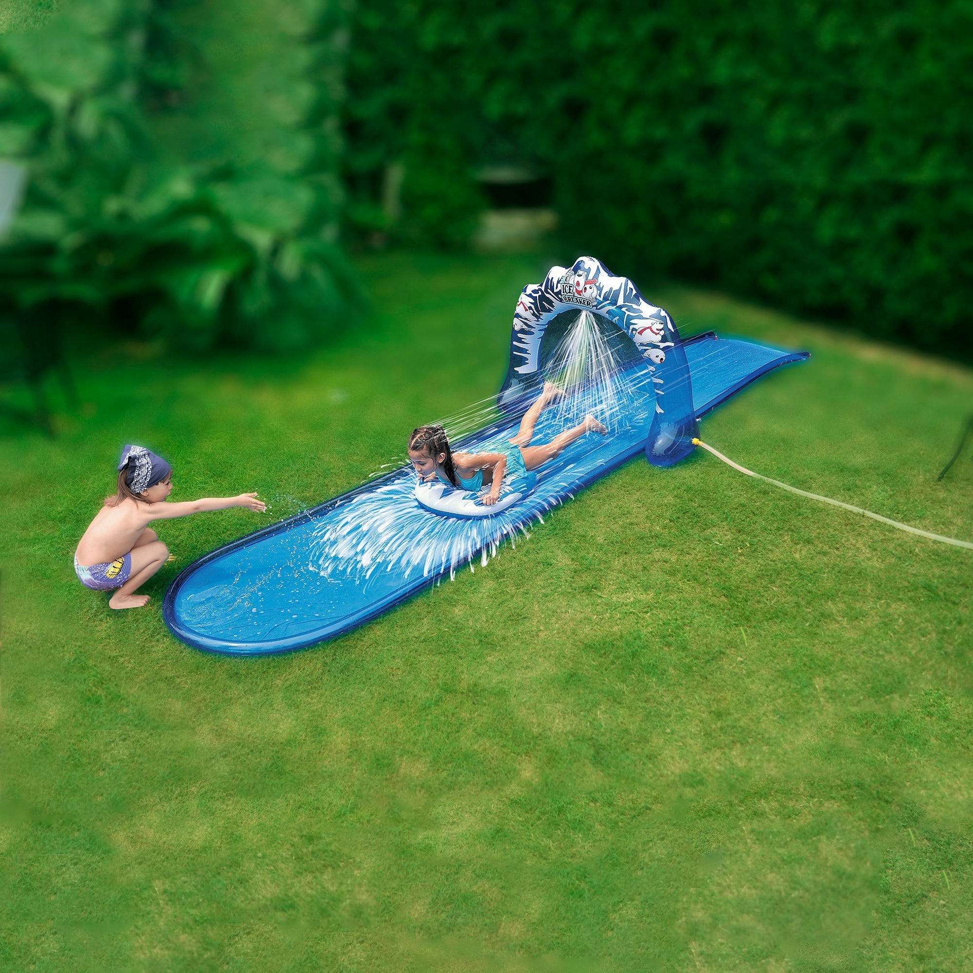  16' Blue and White Inflatable Ice Breaker Lawn Water Slide - Blue - Bonton