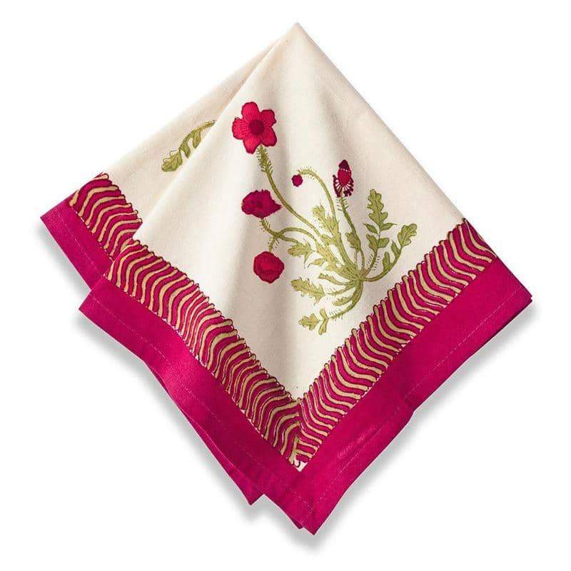  Couleur Nature Poppies Red/Green Napkins Set of 6 - Red/Green - Bonton