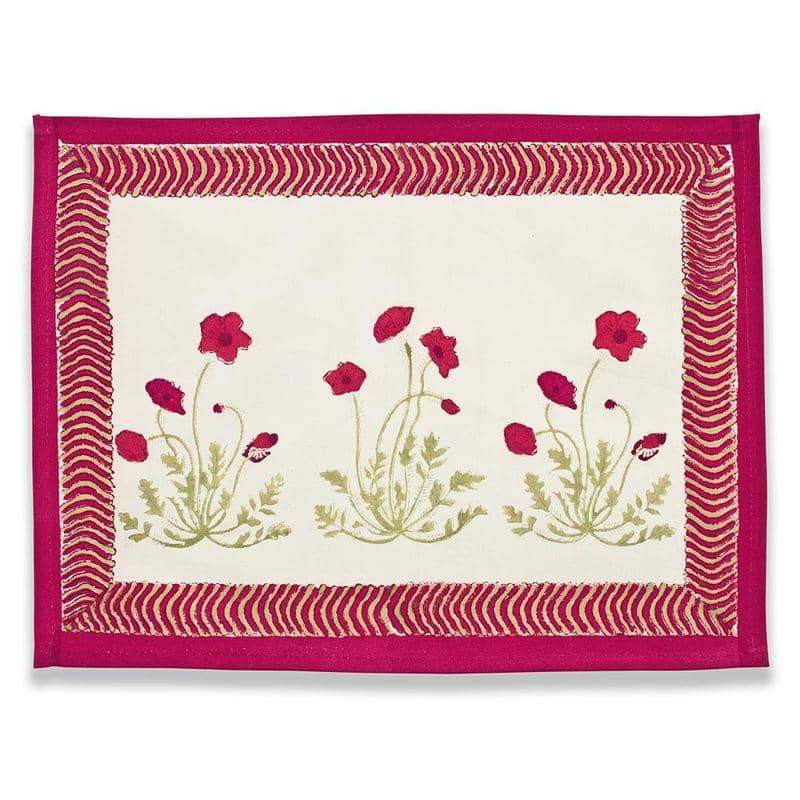  Couleur Nature Poppies Red/Green Placemats Set of 6 - Red/Green - Bonton