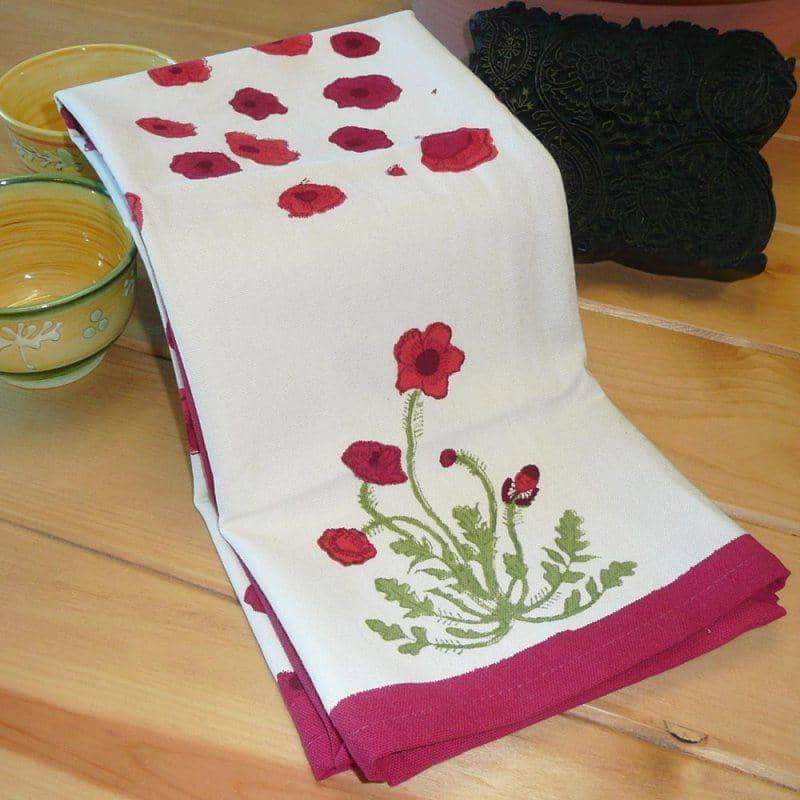  Couleur Nature Poppies Red/Green Tea Towels Set of 3 - Red/Green - Bonton