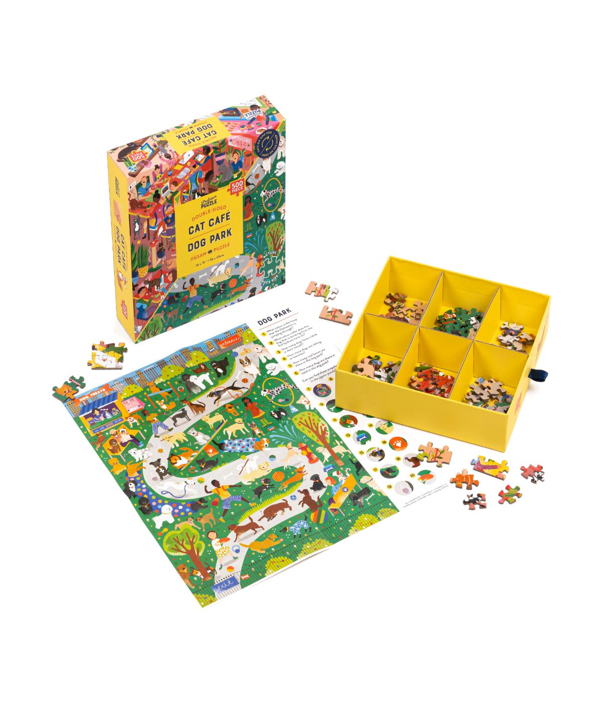  Cat Cafe & Dog Park Double-Sided Jigsaw Puzzle: 500 Pcs Multi - Multi - Bonton