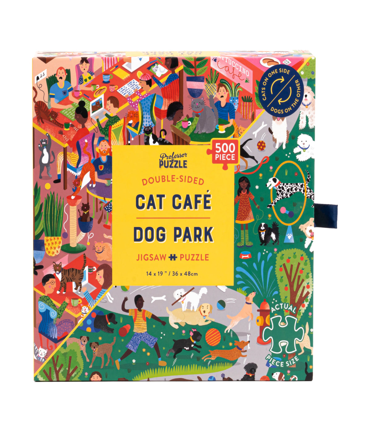  Cat Cafe & Dog Park Double-Sided Jigsaw Puzzle: 500 Pcs Multi - Multi - Bonton