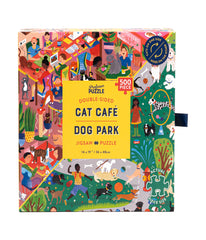 Cat Cafe & Dog Park Double-Sided Jigsaw Puzzle: 500 Pcs Multi