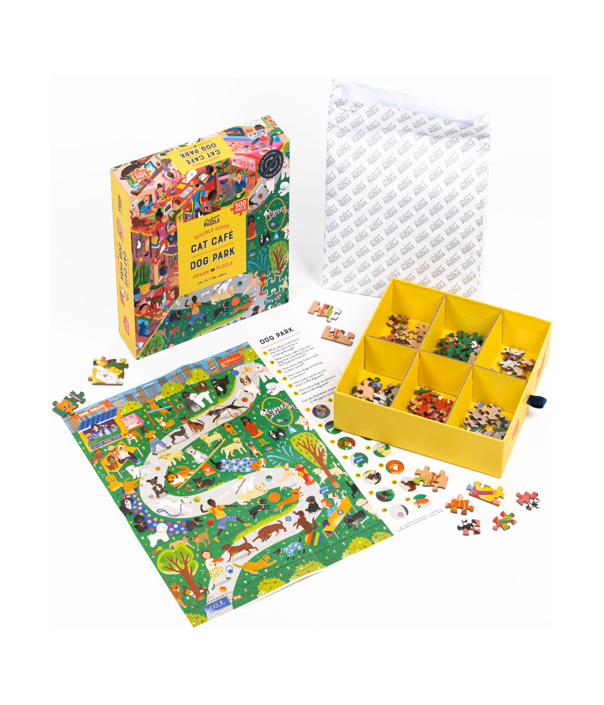  Cat Cafe & Dog Park Double-Sided Jigsaw Puzzle: 500 Pcs Multi - Multi - Bonton