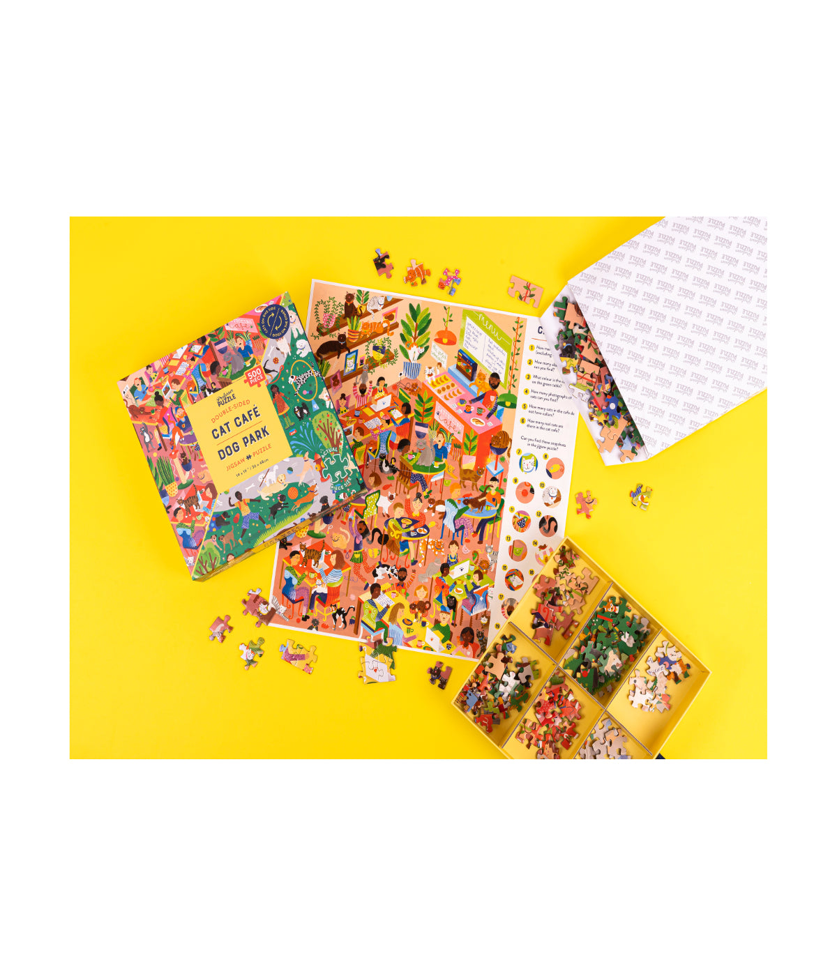  Cat Cafe & Dog Park Double-Sided Jigsaw Puzzle: 500 Pcs Multi - Multi - Bonton