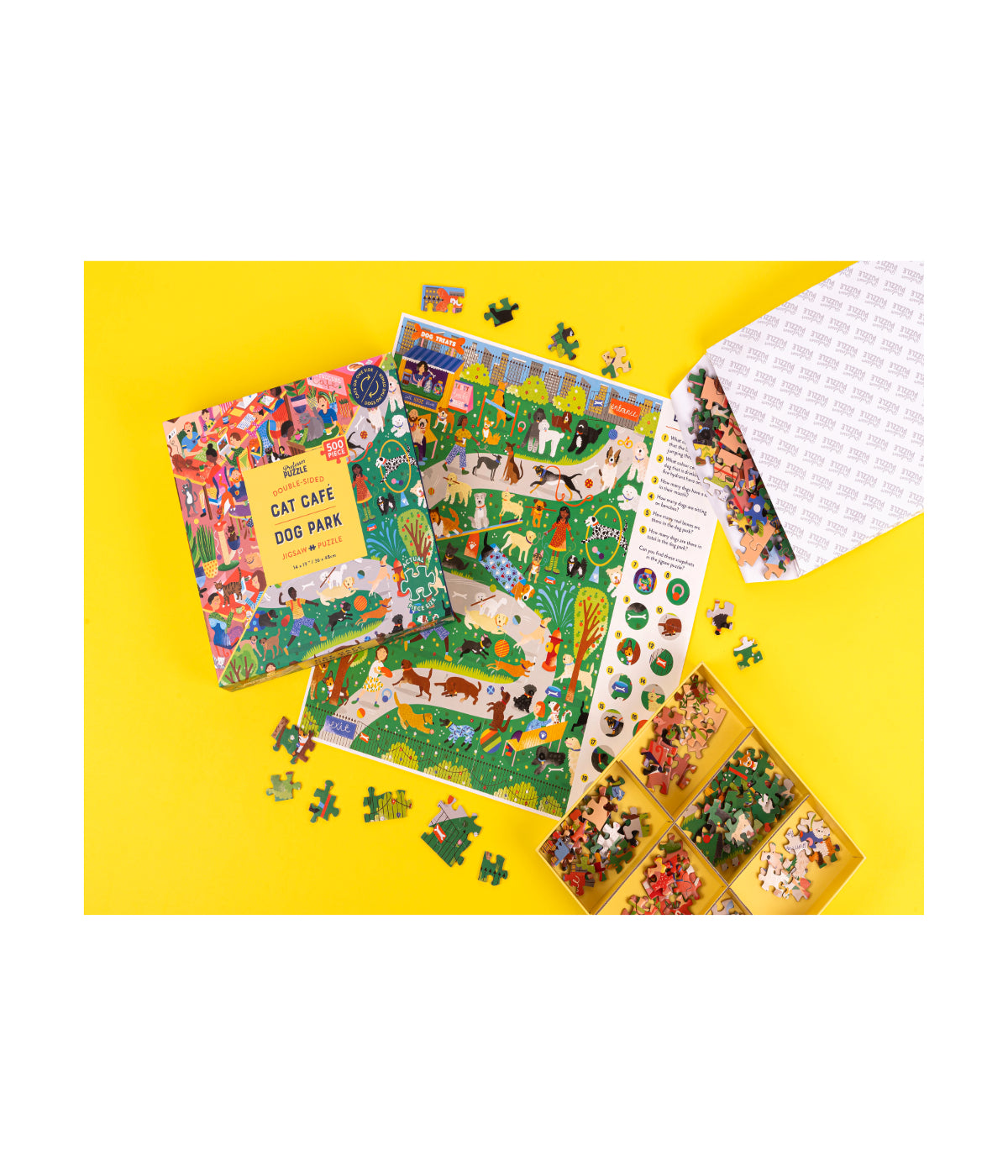  Cat Cafe & Dog Park Double-Sided Jigsaw Puzzle: 500 Pcs Multi - Multi - Bonton