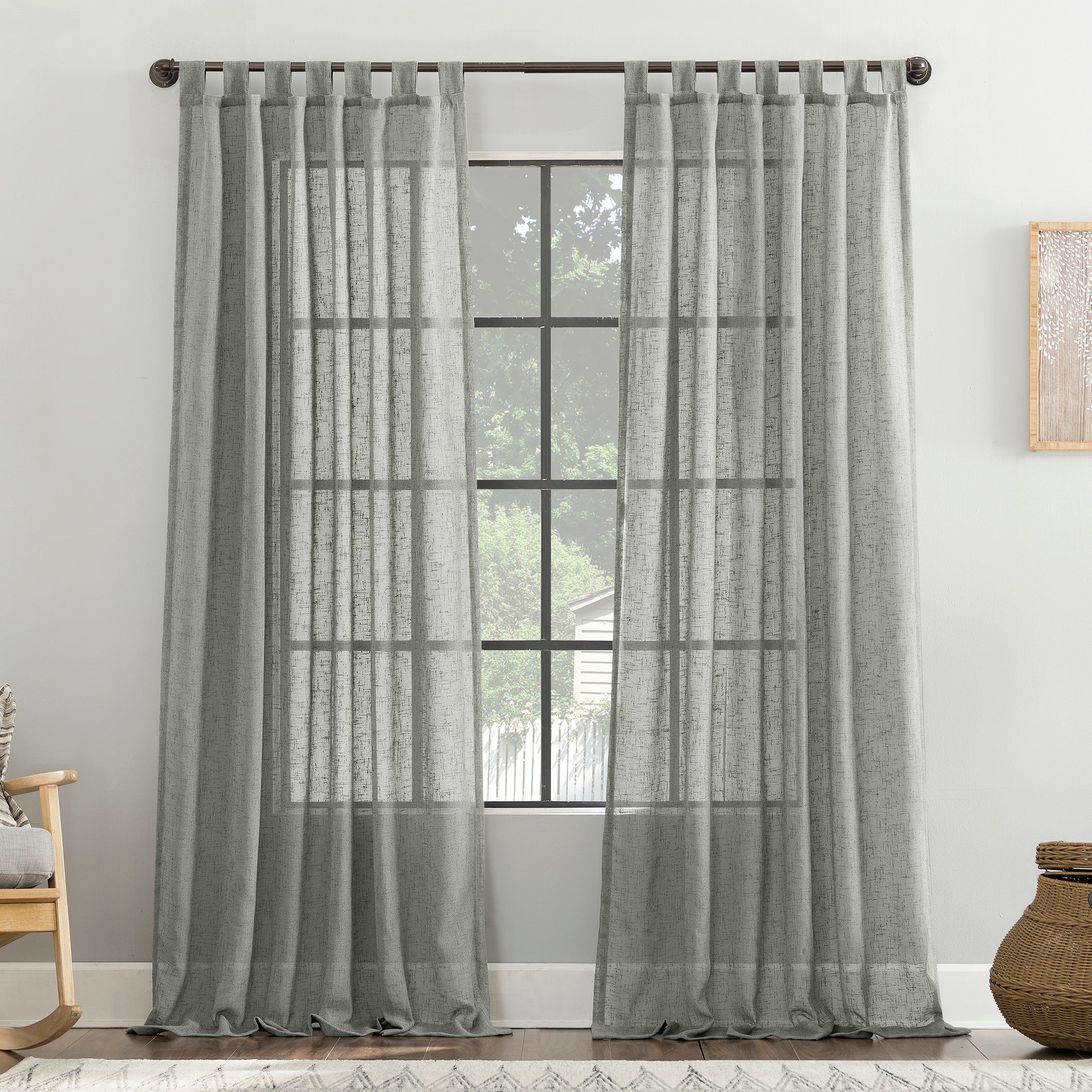  Burlap Weave Linen Blend Tab Top Curtain - Moss Green - Bonton