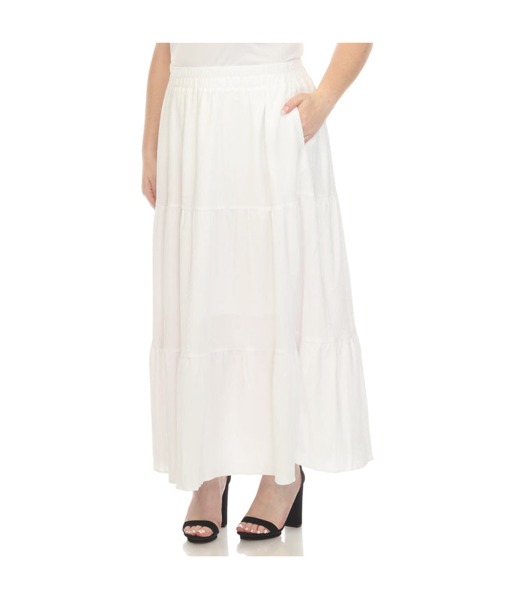 Plus Size Pleated Tiered Maxi Skirt | BONTON