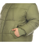 Plus Size Full Front Zip Hooded Bomber Puffer Coat Olive