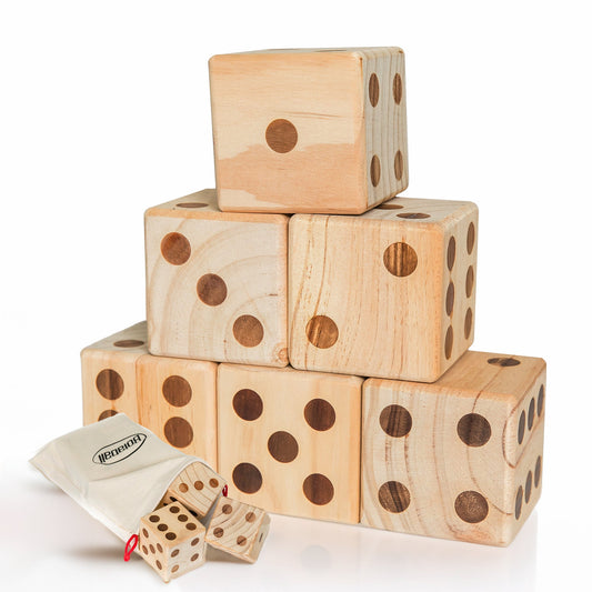 Bolaball: Giant Wooden Yard Dice Set - 6 Dice w/ Carry Bag, Outdoor & Indoor, Jumbo Dice For Yard & Lawn Games, Backyard & Party, Adults & Family-Multi-One Size-1