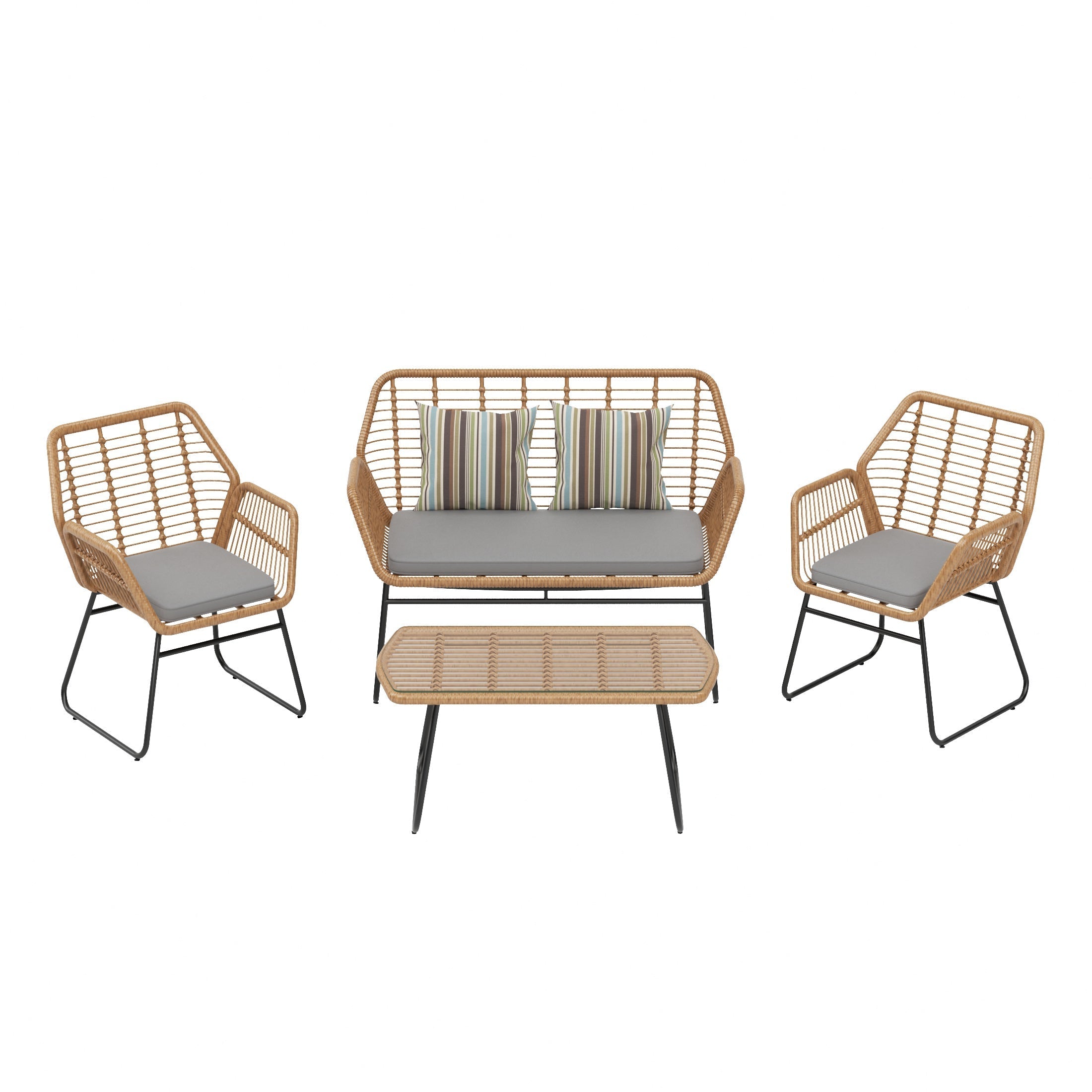  Westin Furniture 4-Piece Outdoor Patio Rattan Wicker Conversation Set - Beige - Bonton